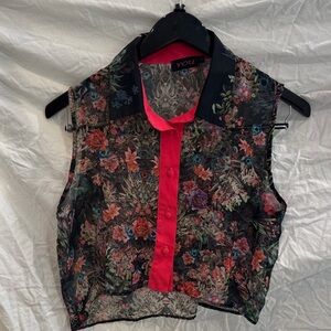 LF Floral Sleeveless Top with Pink Accents